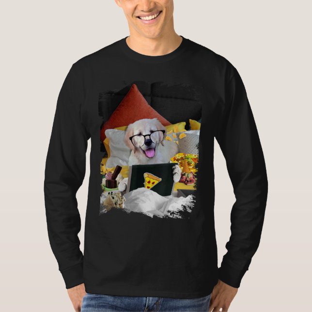 Golden Retriever Dog Bed Laptop Ice Cream Nachos G T-Shirt (Front)