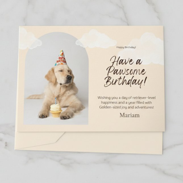 Golden Retriever Dog Birthday Cupcake Card (Send a "Golden-sized" birthday wish.)