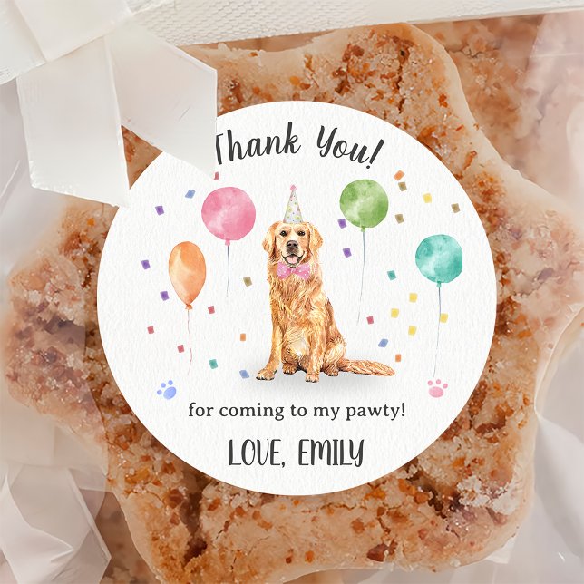 Golden Retriever Dog Birthday Thank You Classic Round Sticker (Creator Uploaded)