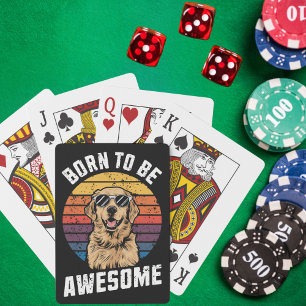 Golden Retriever Dog Born To Awesome Retro Sunset  Poker Cards