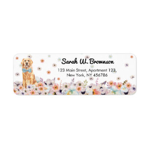 Golden Retriever Dog bowtie and Spring Flowers Label