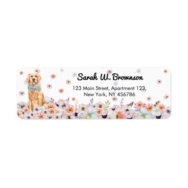 Golden Retriever Dog bowtie and Spring Flowers Label