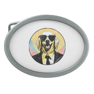 Golden Retriever Dog Businessman Belt Buckle