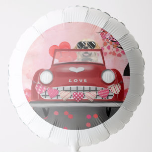 Golden Retriever Dog Car with Hearts Valentine's Balloon
