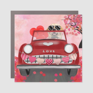 Golden Retriever Dog Car with Hearts Valentine's Car Magnet