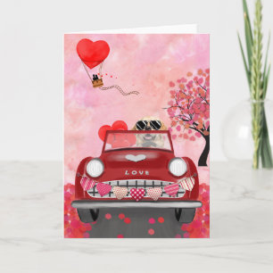 Golden Retriever Dog Car with Hearts Valentine's Card