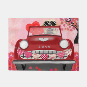 Golden Retriever Dog Car with Hearts Valentine's   Doormat