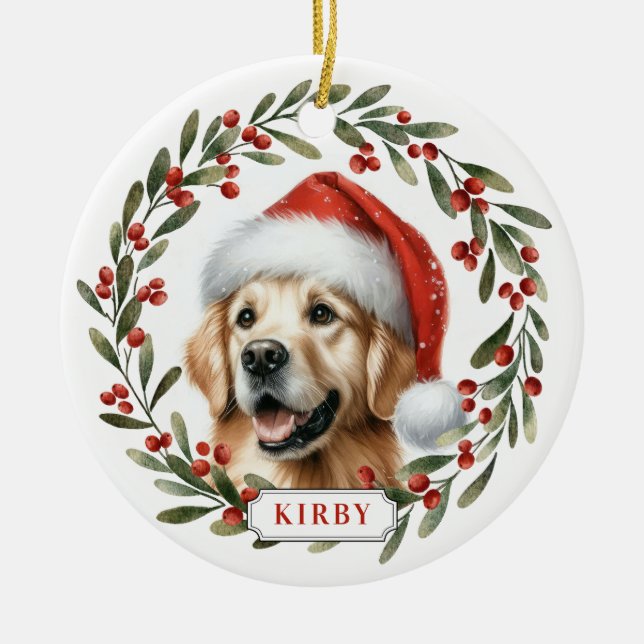 Golden Retriever Dog Ceramic Circle Ornament (Front)