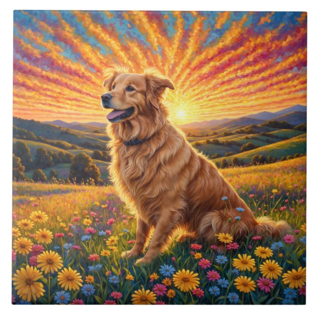 Golden Retriever dog Ceramic Tile (Front)