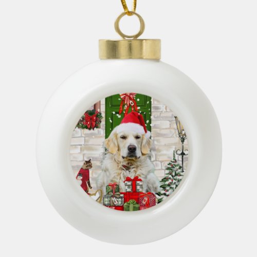 Golden Retriever Dog Christmas  Ceramic Ball Christmas Ornament