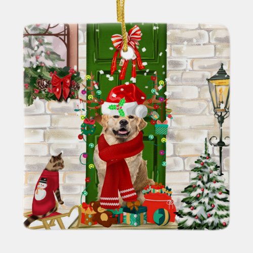 Golden Retriever Dog Christmas  Ceramic Ornament