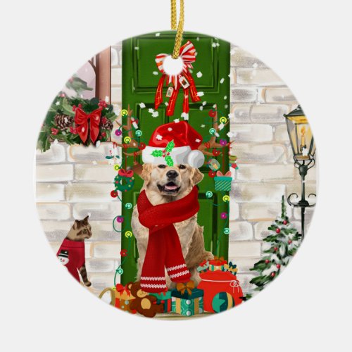 Golden Retriever Dog Christmas  Ceramic Ornament