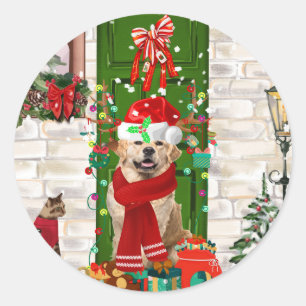 Golden Retriever Dog Christmas Classic Round Sticker