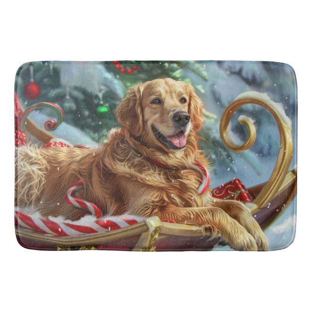 Golden Retriever Dog Christmas Festive  Bath Mat (Front)