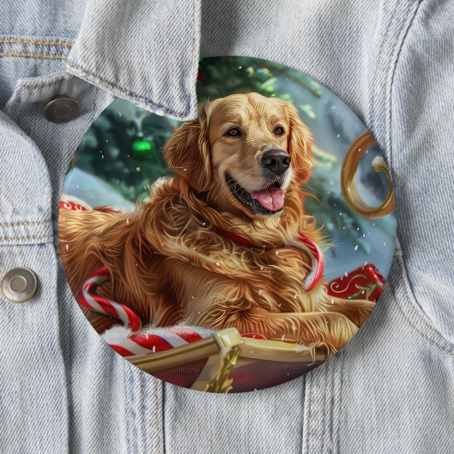 Golden Retriever Dog Christmas Festive  Button (In Situ)