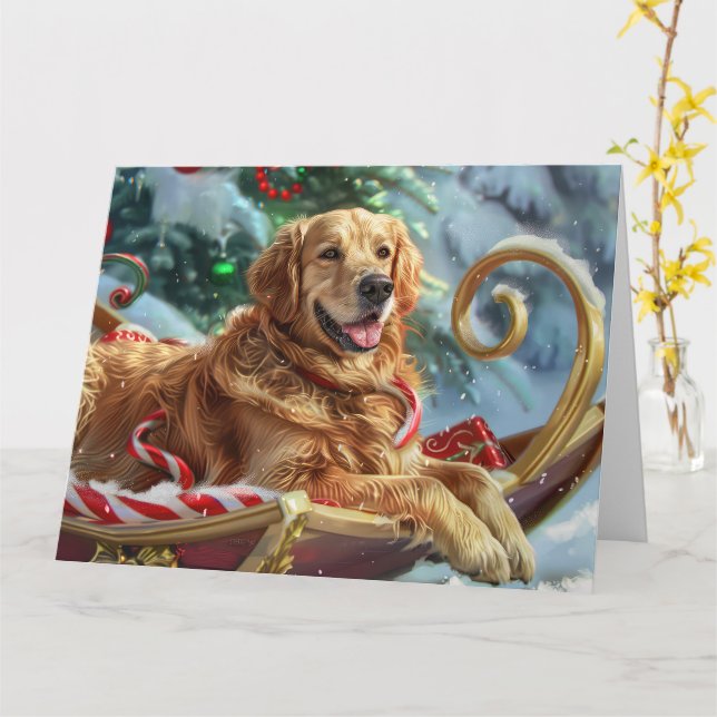 Golden Retriever Dog Christmas Festive  Card (Yellow Flower)