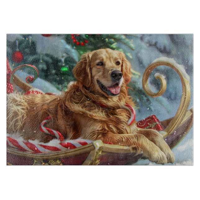 Golden Retriever Dog Christmas Festive  Cutting Board (Front)