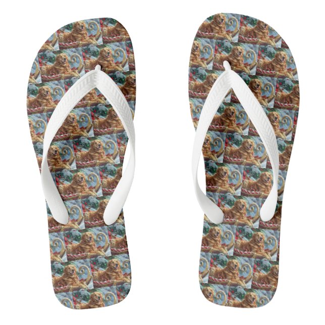 Golden Retriever Dog Christmas Festive  Flip Flops (Footbed)