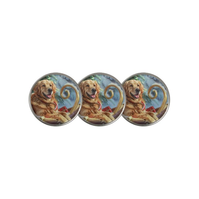 Golden Retriever Dog Christmas Festive  Golf Ball Marker (3 Up)
