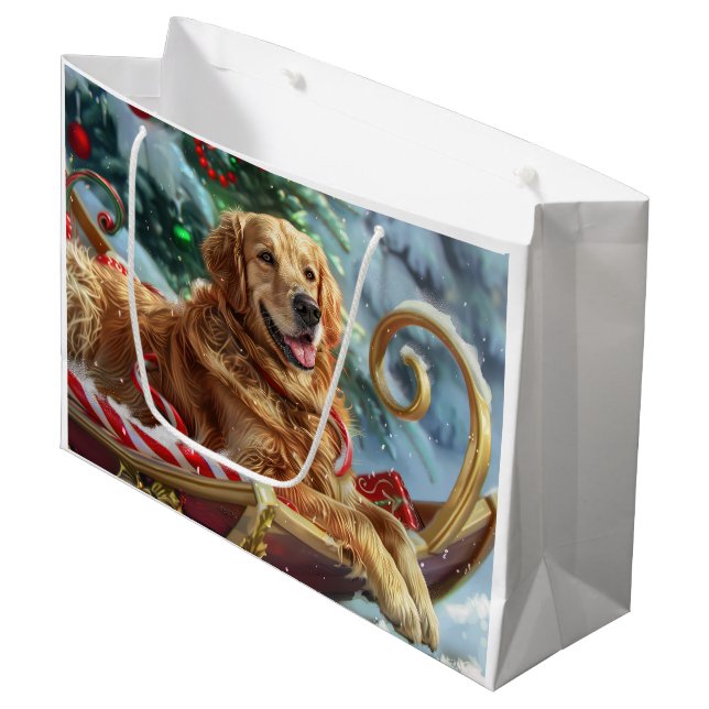 Golden Retriever Dog Christmas Festive  Large Gift Bag (Front Angled)