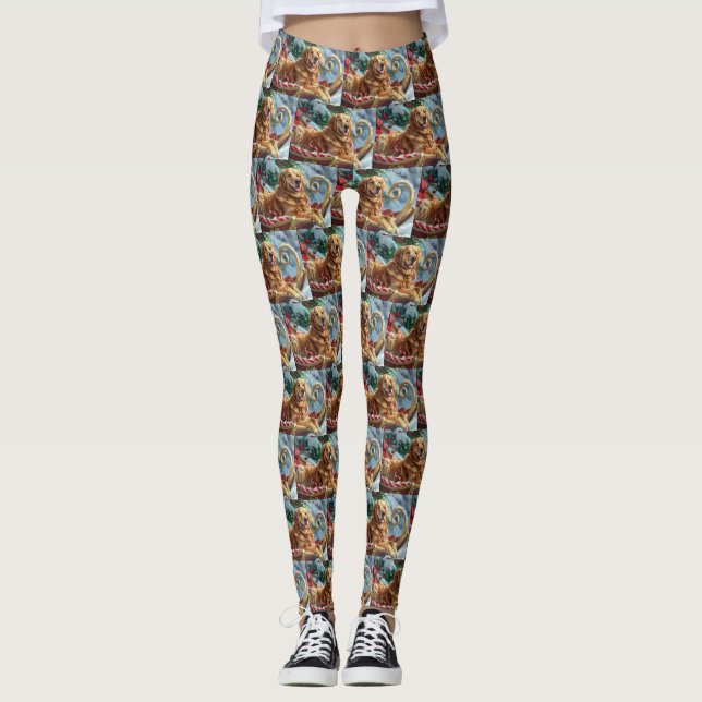 Golden Retriever Dog Christmas Festive  Leggings (Front)