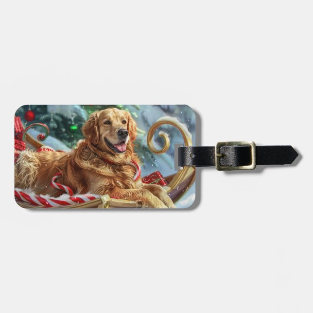 Golden Retriever Dog Christmas Festive  Luggage Tag (Front Horizontal)
