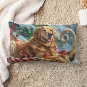 Golden Retriever Dog Christmas Festive Lumbar Pillow