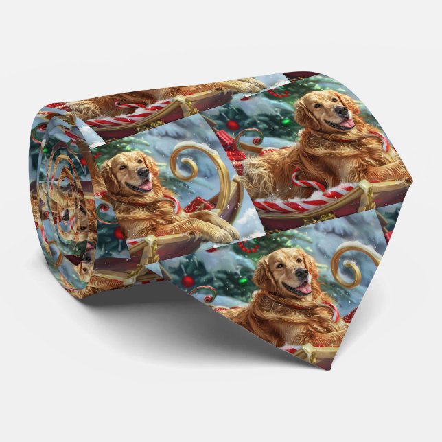 Golden Retriever Dog Christmas Festive  Neck Tie (Rolled)