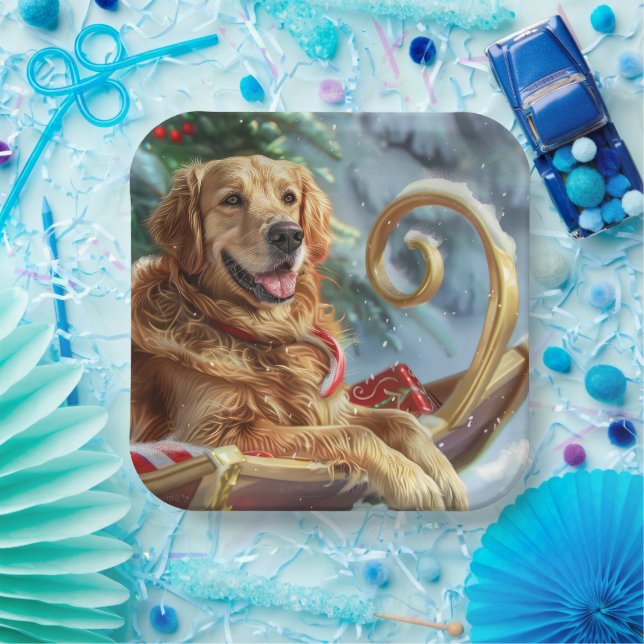 Golden Retriever Dog Christmas Festive  Paper Plates (Party)
