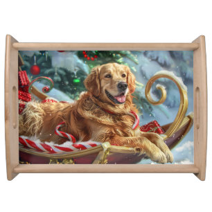 Golden Retriever Dog Christmas Festive Serving Tray