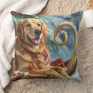 Golden Retriever Dog Christmas Festive Throw Pillow