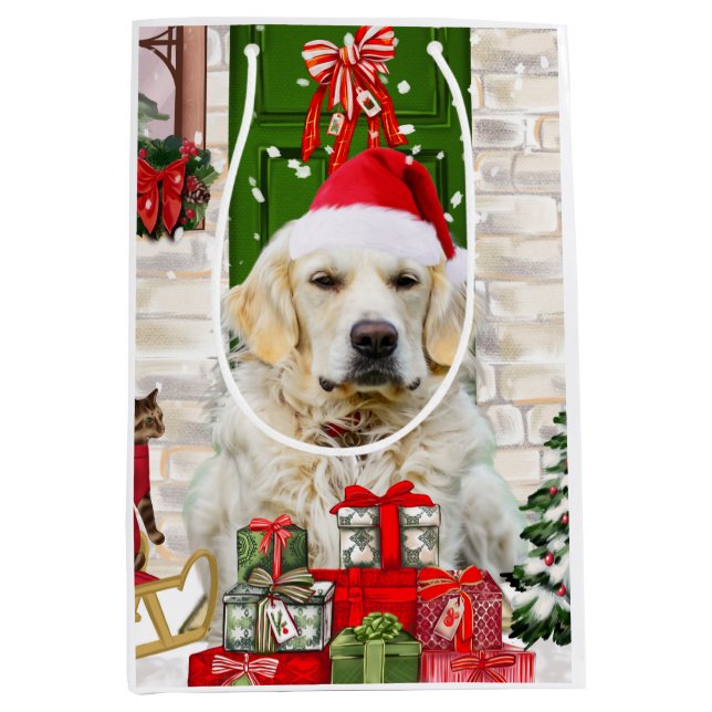 Golden Retriever Dog Christmas Gift Bag (Front)