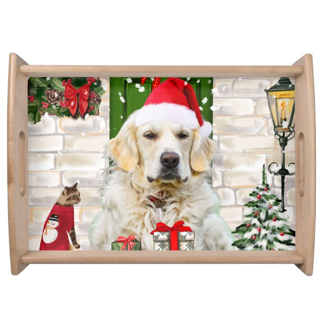 Golden Retriever Dog Christmas Gift Bag Serving Tray (Front)
