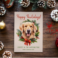 Golden Retriever Dog Christmas Happy Pawlidays Holiday Card