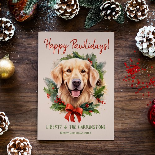 Golden Retriever Dog Christmas Happy Pawlidays Holiday Card