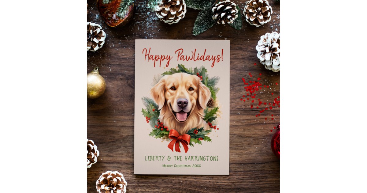 Golden Retriever Dog Christmas Happy Pawlidays Holiday Card | Zazzle