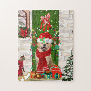 golden retriever christmas puzzle