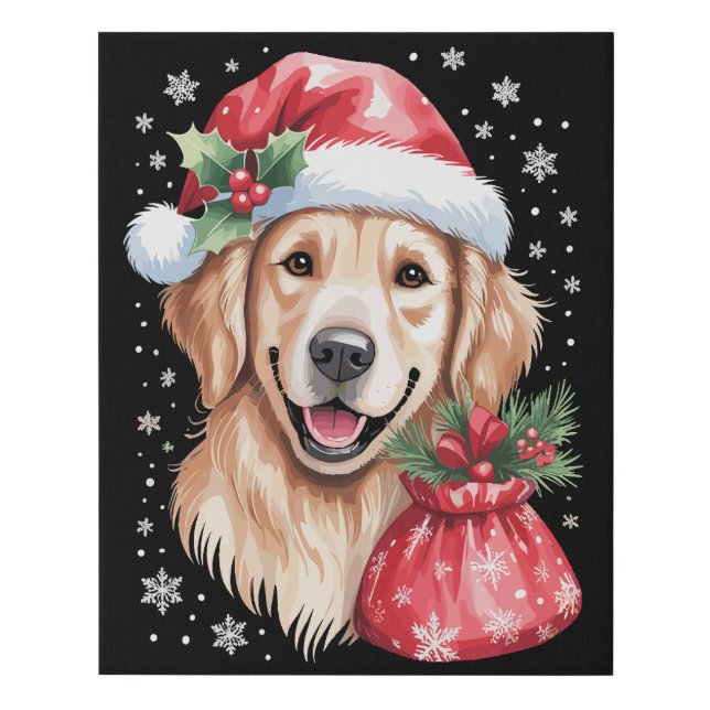 Golden Retriever Dog Christmas Light Holiday Party Faux Canvas Print (Front)