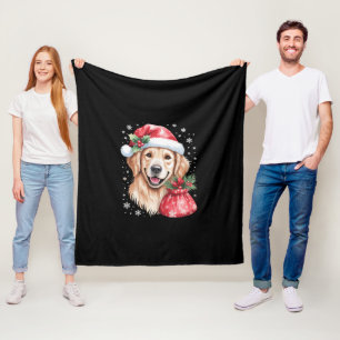 Golden Retriever Dog Christmas Light Holiday Party Fleece Blanket
