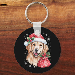 Golden Retriever Dog Christmas Light Holiday Party Keychain
