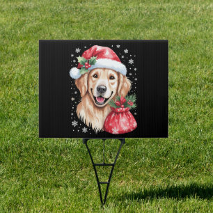 Golden Retriever Dog Christmas Light Holiday Party Sign