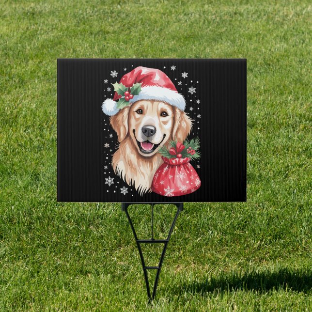 Golden Retriever Dog Christmas Light Holiday Party Sign (Insitu)