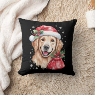 Golden Retriever Dog Christmas Light Holiday Party Throw Pillow