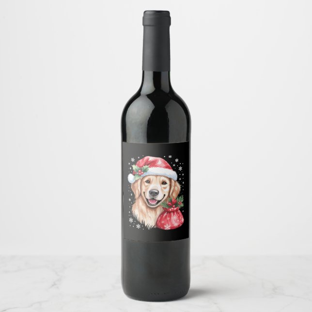 Golden Retriever Dog Christmas Light Holiday Party Wine Label (Front)