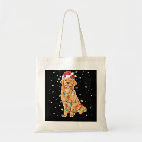 Golden Retriever Dog Christmas Lights Santa Hat Do Tote Bag