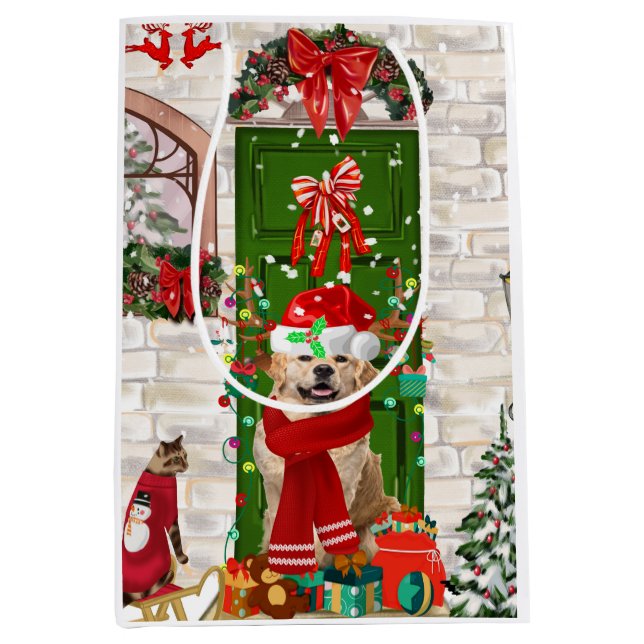 Golden Retriever Dog Christmas  Medium Gift Bag (Front)