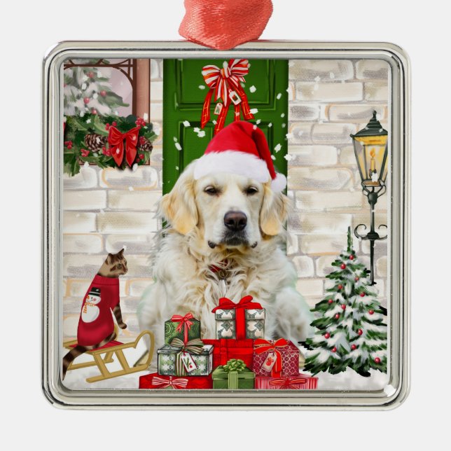 Golden Retriever Dog Christmas  Metal Ornament (Front)