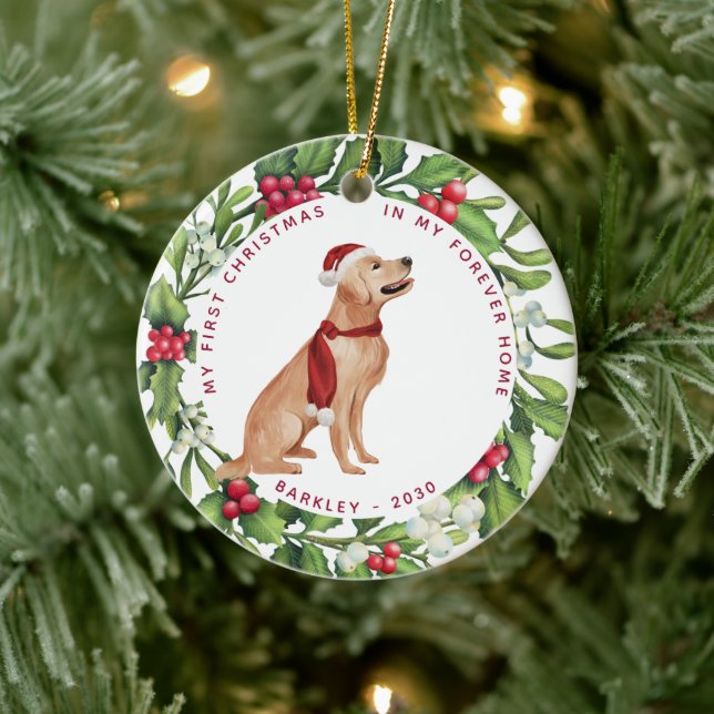 Golden Retriever Dog Christmas Mistletoe Holiday Ceramic Ornament (Tree)