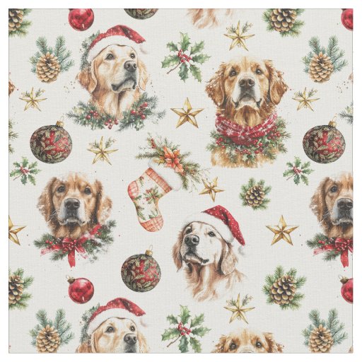 Golden Retriever Dog Christmas Pattern Fabric
