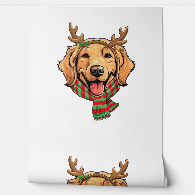 Golden Retriever Dog Christmas Reindeer Santa Hat  Wallpaper (Unrolling)